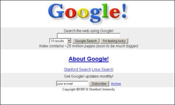 
	Потърсете в Google &bdquo;Google in 1998&quot; (Google през 1998)&nbsp;и ще видите първата визия на търсачката. &nbsp;

	Снимка: Google
