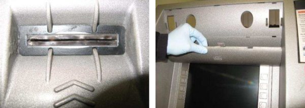 
	Черната рамка отляво не е част от оригиналната конструкция на банкомата, а в лайсната отдясно е скрита камерата, който записва ПИН кода
	
	Снимка:&nbsp;ЕAST
