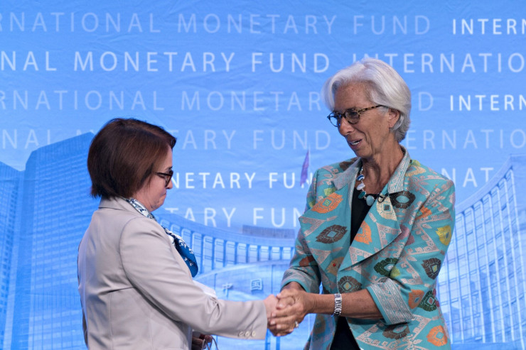 Елвира Набиулина и ръководителят на МВФ Кристин Лагард през 2018 г. Снимка: Bloomberg L.P.