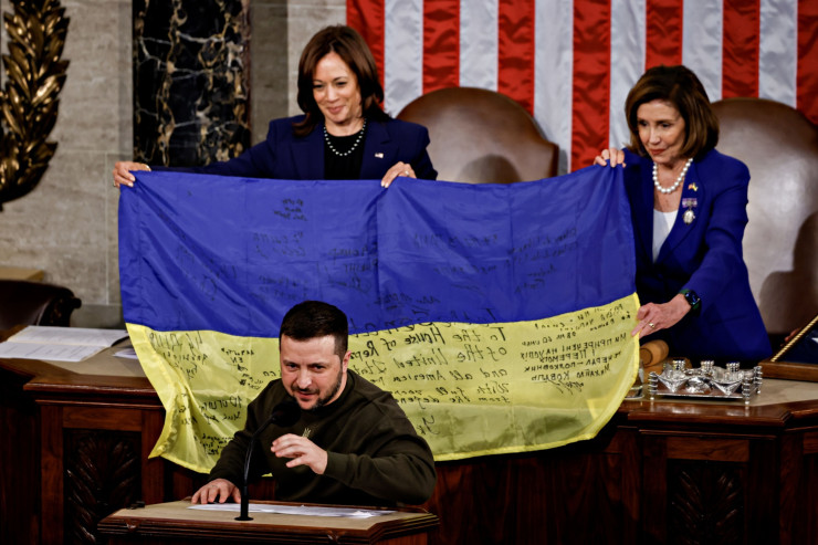 Зеленски говори пред членовете на американския Конгрес. Снимка: Bloomberg LP