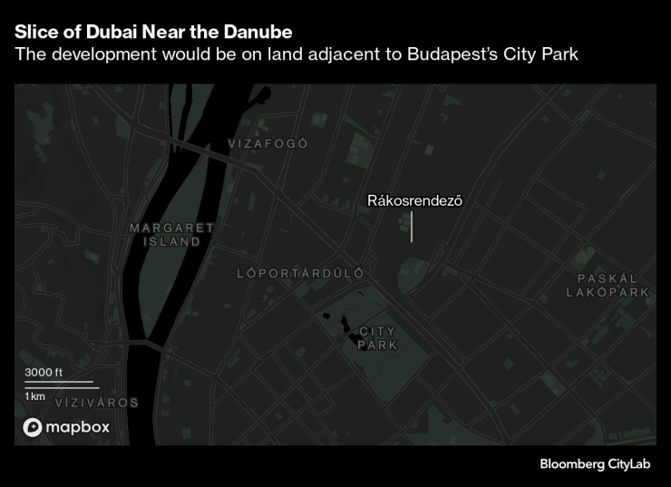 Парче от Дубай близо до Дунав. Карта: Bloomberg LP