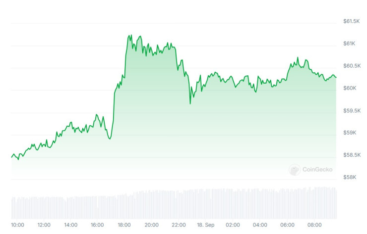 Цената на биткойна през последното денонощие. Графика: CoinGecko