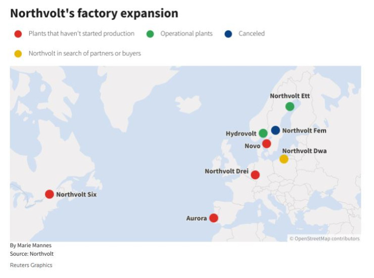 Планът на Northvolt за разширяване на производството. Графика: Ройтерс