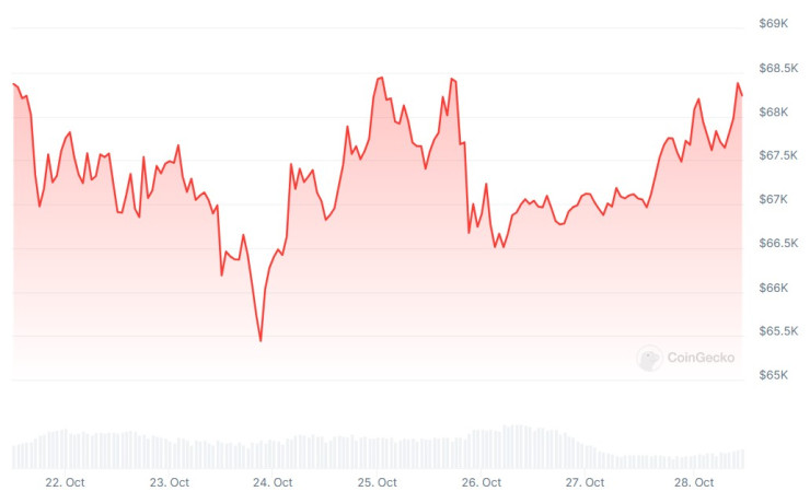 Цената на биткойна през последната седмица. Графика: CoinGecko