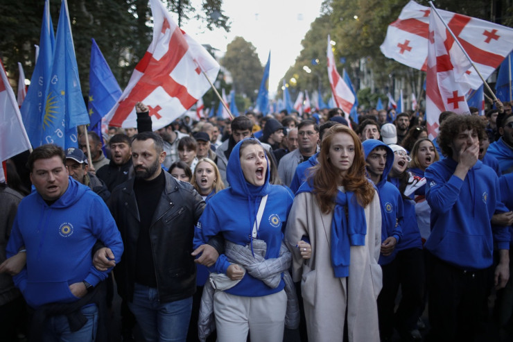 Предизборен митинг на "Грузинска мечта" в Тбилиси, 23 октомври 2024 г. Снимка: БГНЕС/EPA/DAVID MDZINARISHVILI